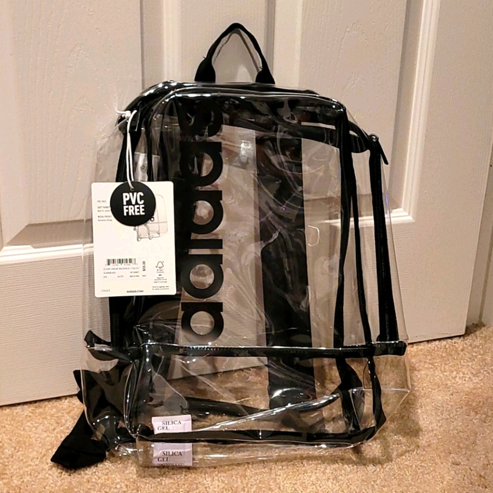 Adidas clear linear transparent backpack black